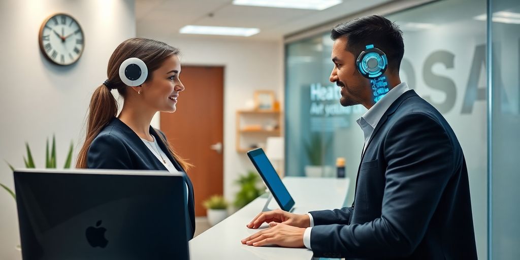 AI receptionist assisting a chiropractor in a modern clinic.