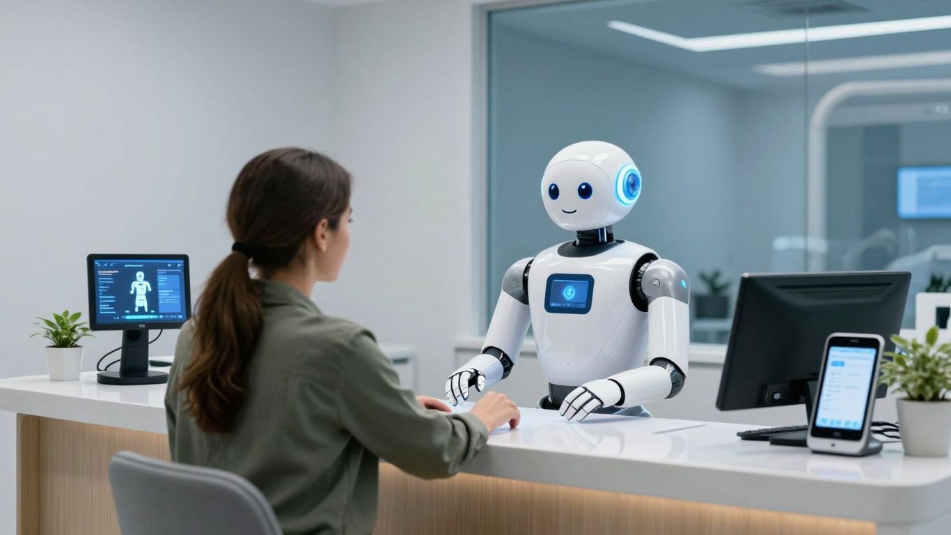AI receptionist robot in a dental office.