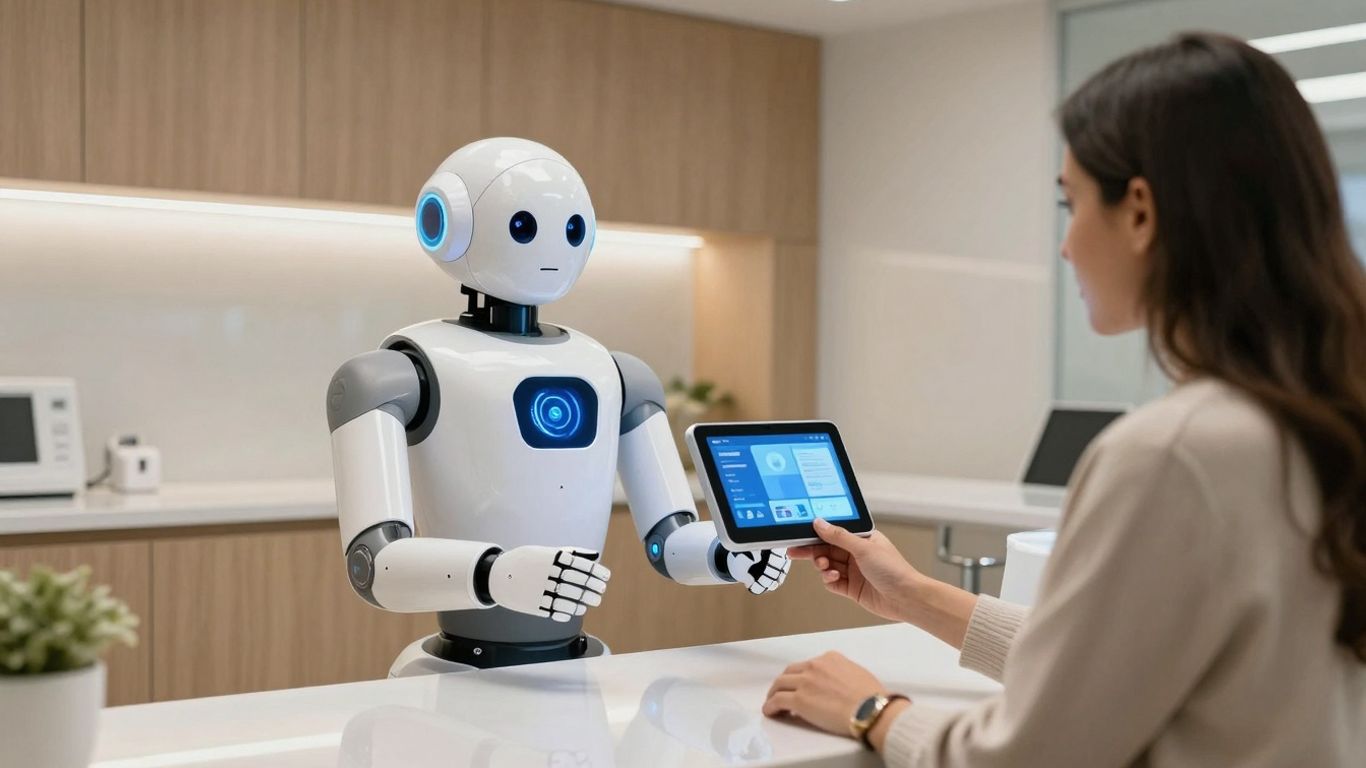 AI receptionist robot in a dental office.