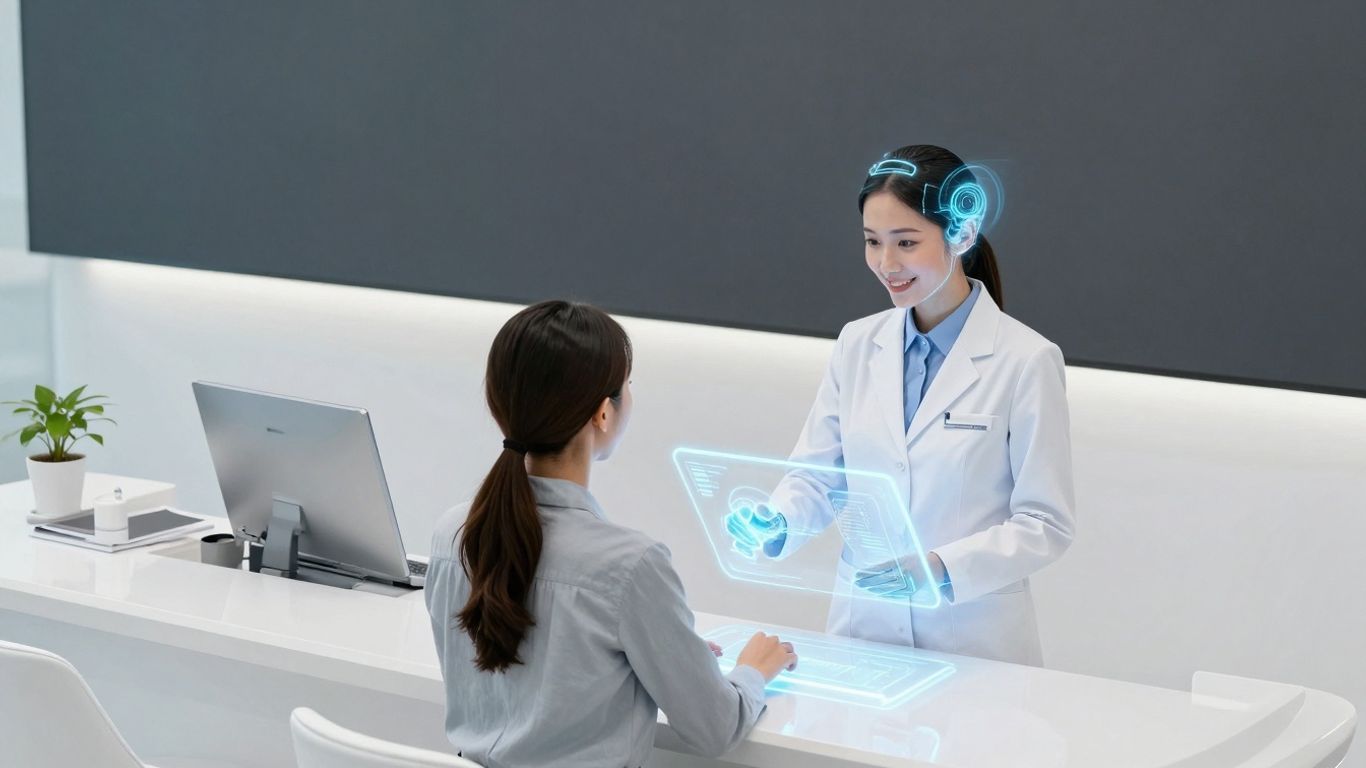 AI receptionist in a modern dental office.