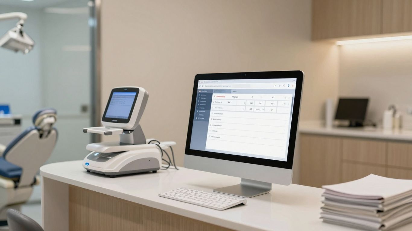 AI dental receptionist software interface on a computer screen.
