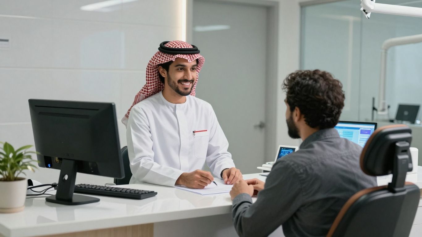 Dental office reception with AI technology