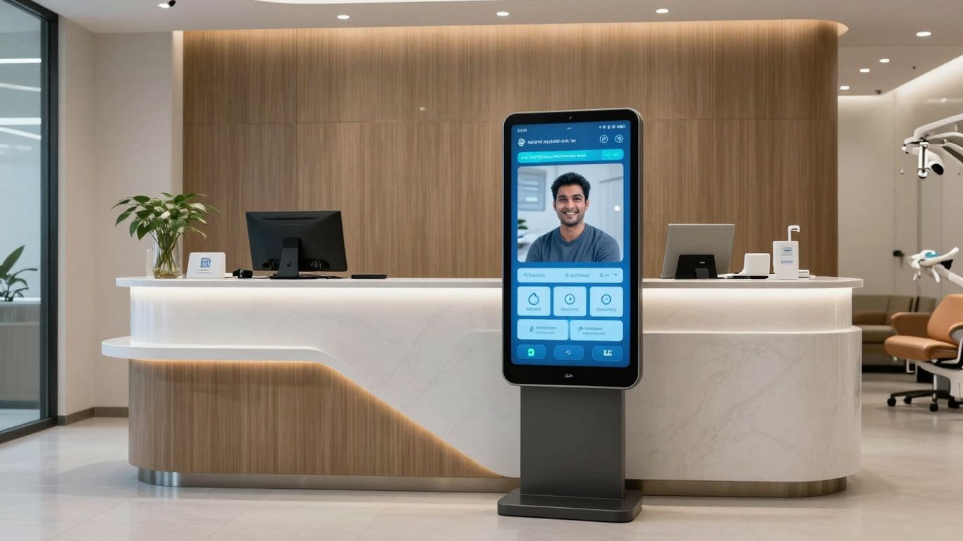 AI receptionist in a modern dental office.