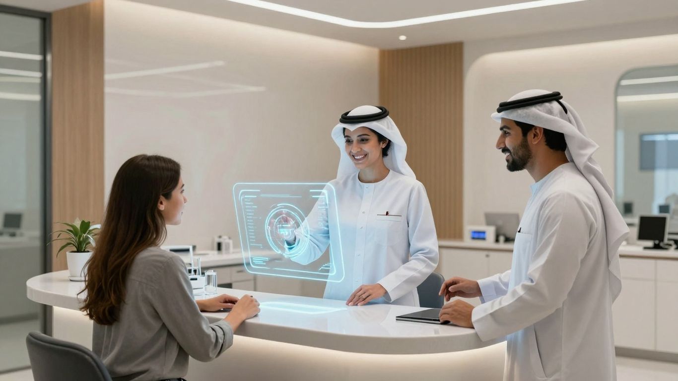 AI receptionist in a modern dental office.