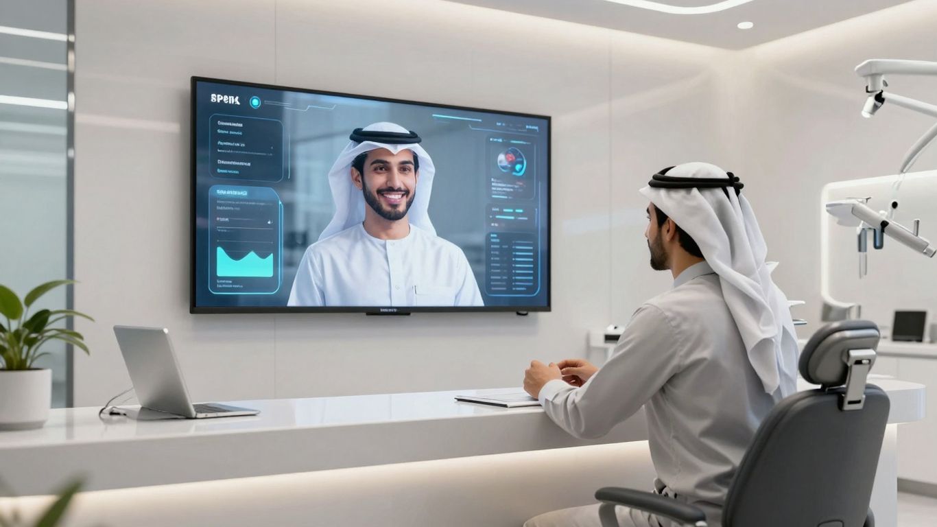 AI receptionist avatar in a dental office.