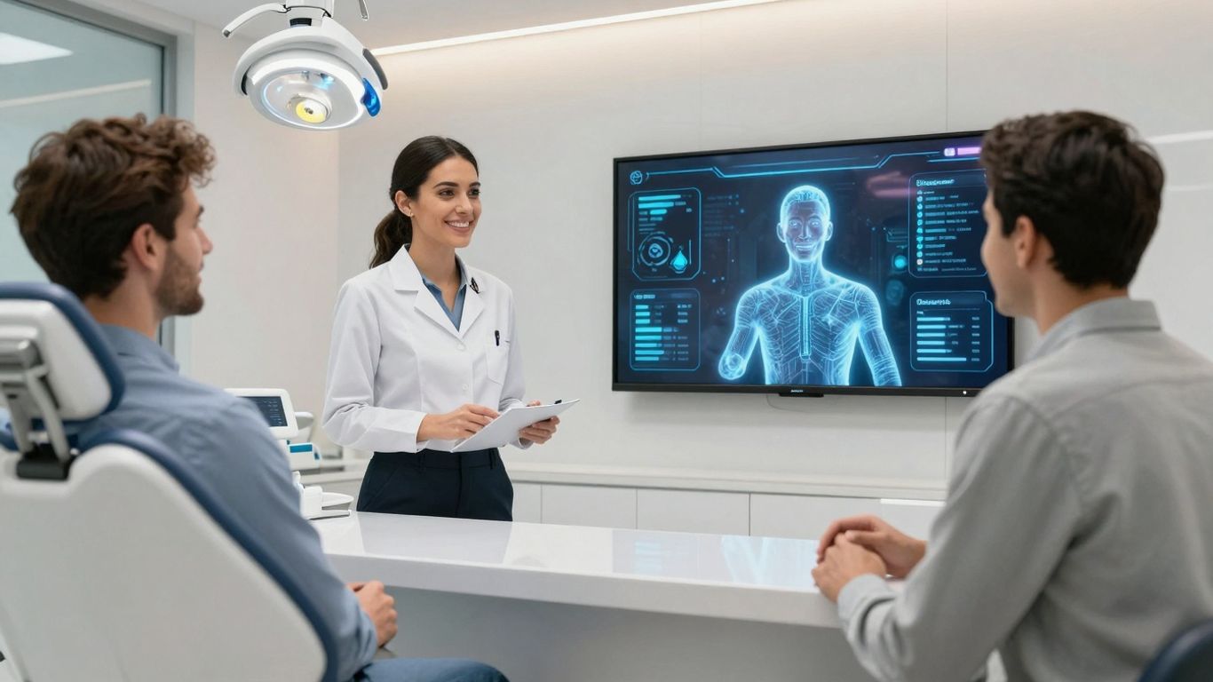 AI receptionist in a modern dental office.