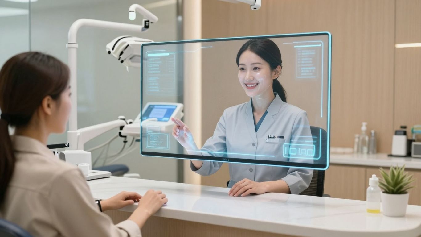 AI receptionist in a modern dental office.
