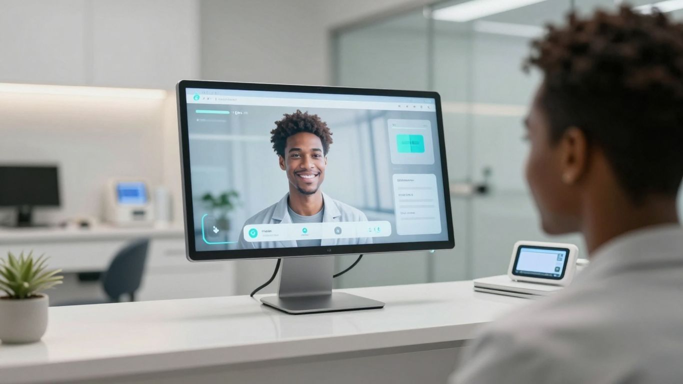 Rondah AI dental receptionist interface in a modern office.