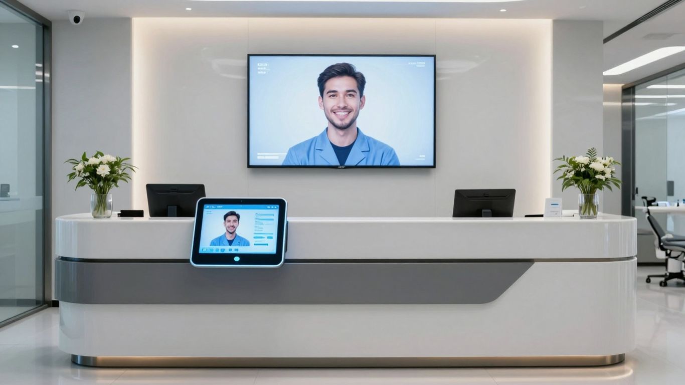 AI dental receptionist interface in a modern clinic