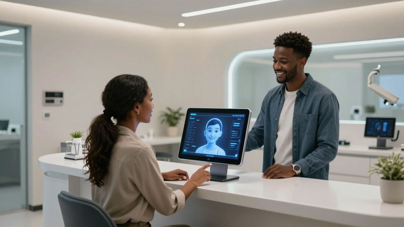 AI dental receptionist interface in a modern practice.