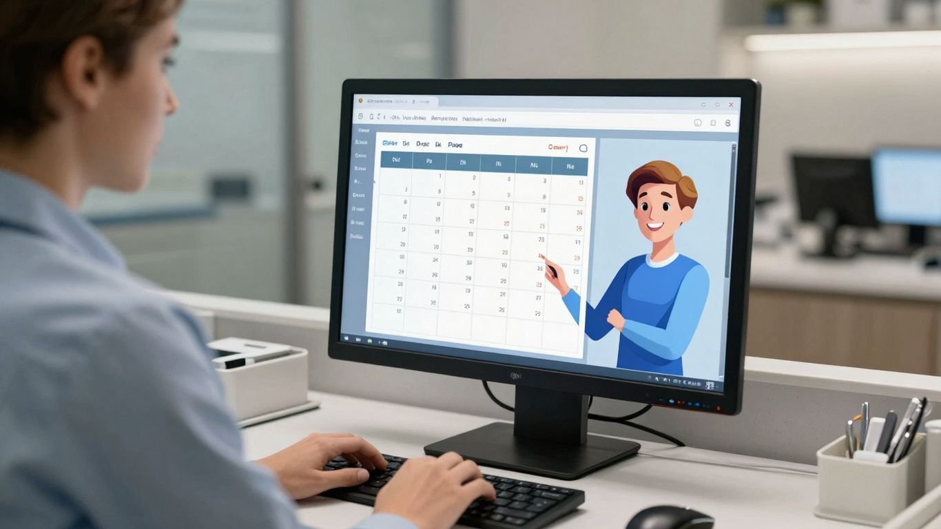 AI dental receptionist scheduling appointments on a computer.