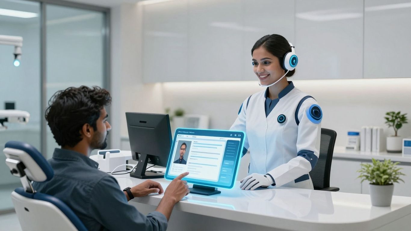 AI assistant replacing dental receptionist in modern office.
