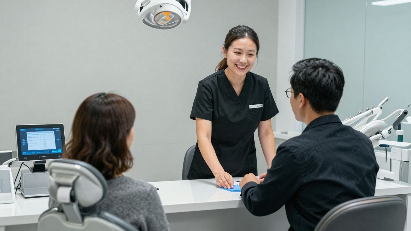AI receptionist in a modern dental office.