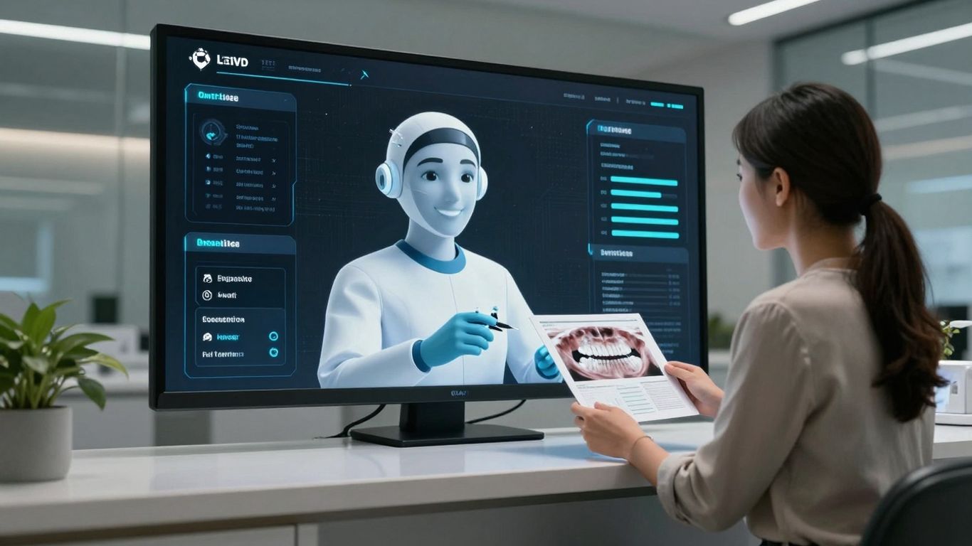AI dental receptionist interface in a modern office