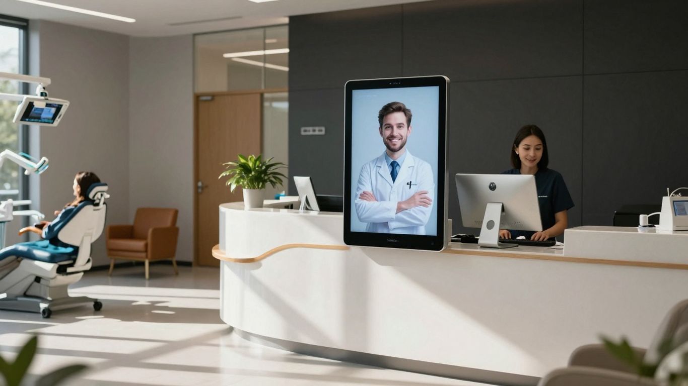 AI dental receptionist assisting in a modern dental office.
