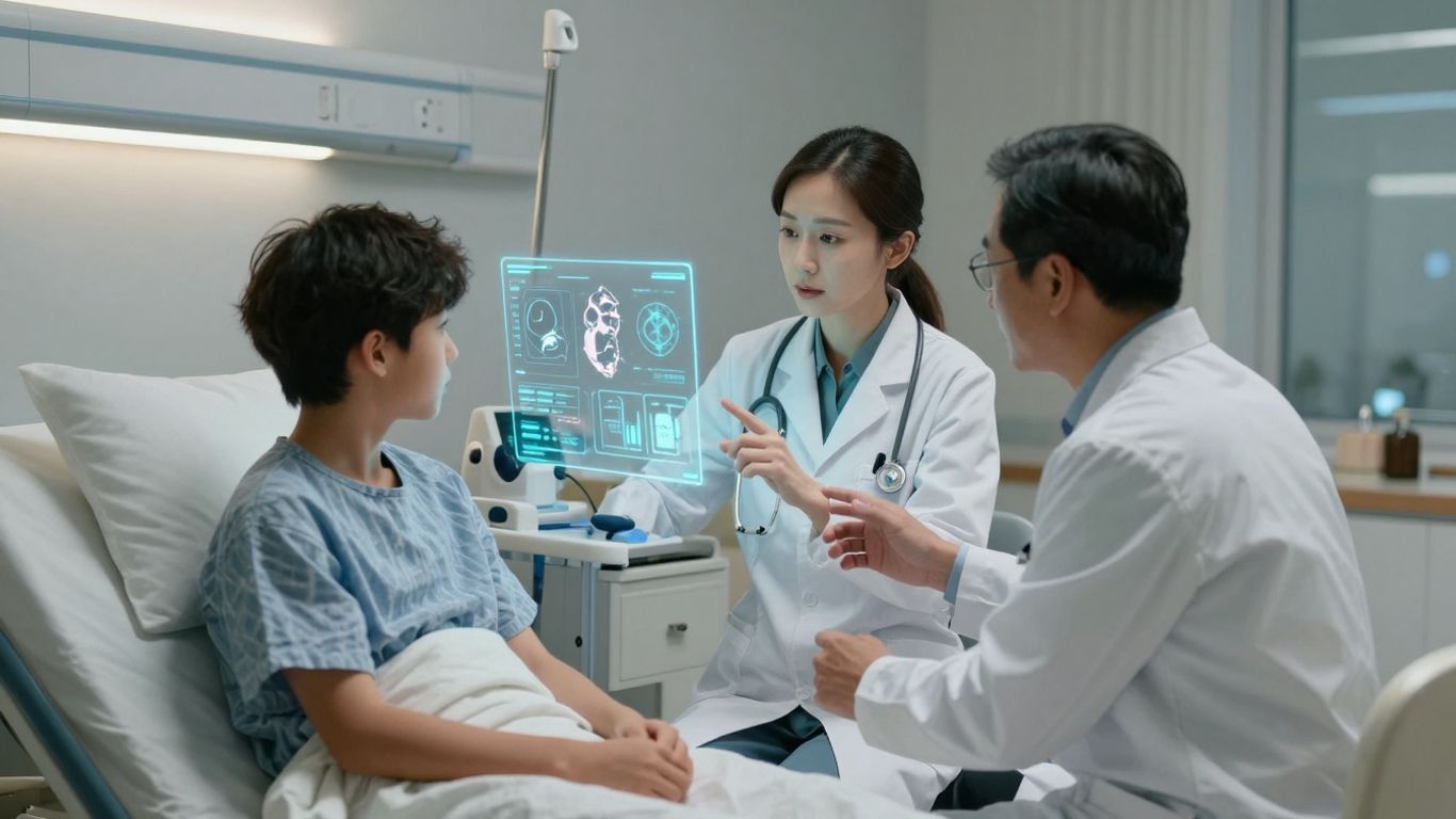 Doctor and patient using advanced healthcare technology.