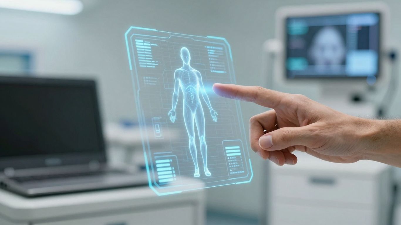 AI healthcare voice assistant interface in a medical setting.