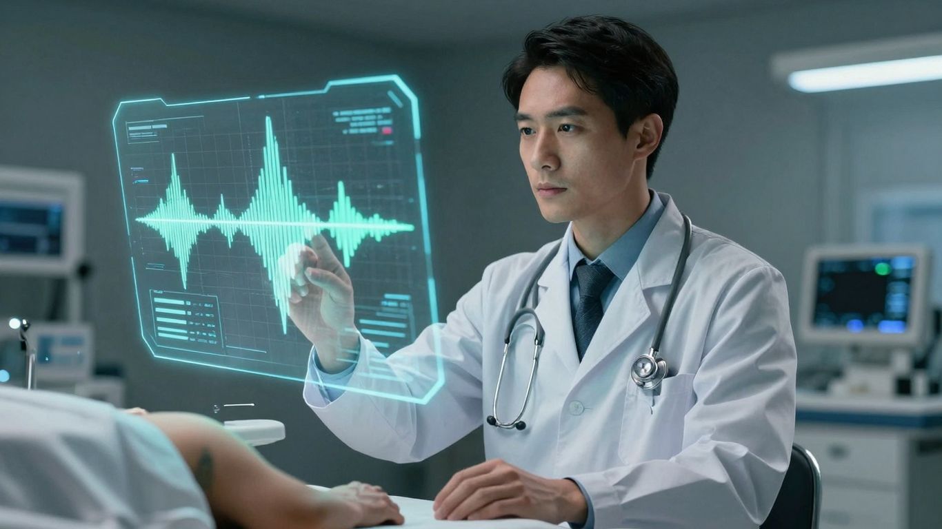 Doctor using AI interface for patient care.
