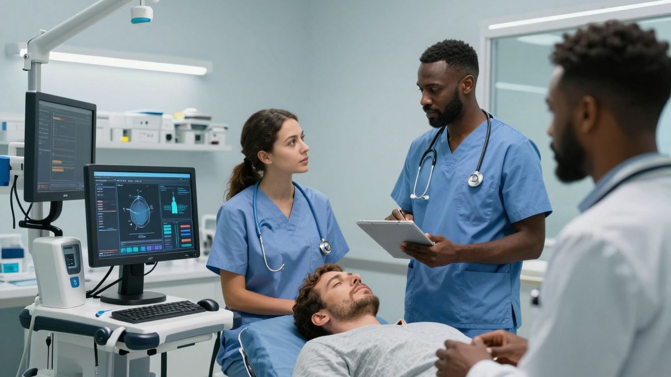 Healthcare professionals using advanced technology for patient care.