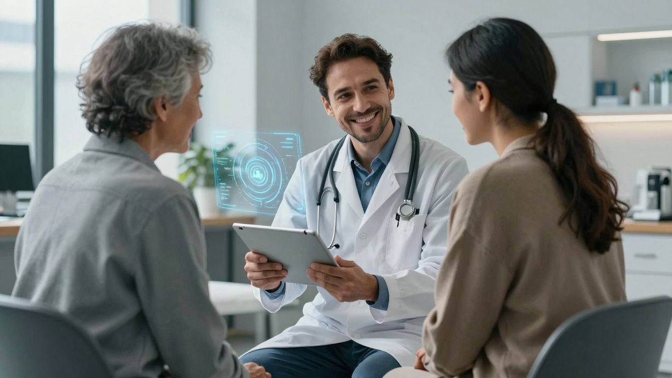 Doctor and patient with AI interface