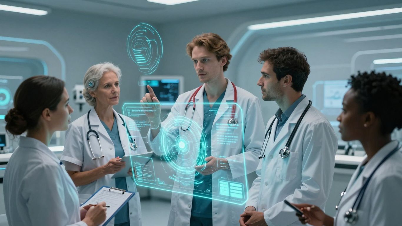 AI voice technology in a modern healthcare setting.