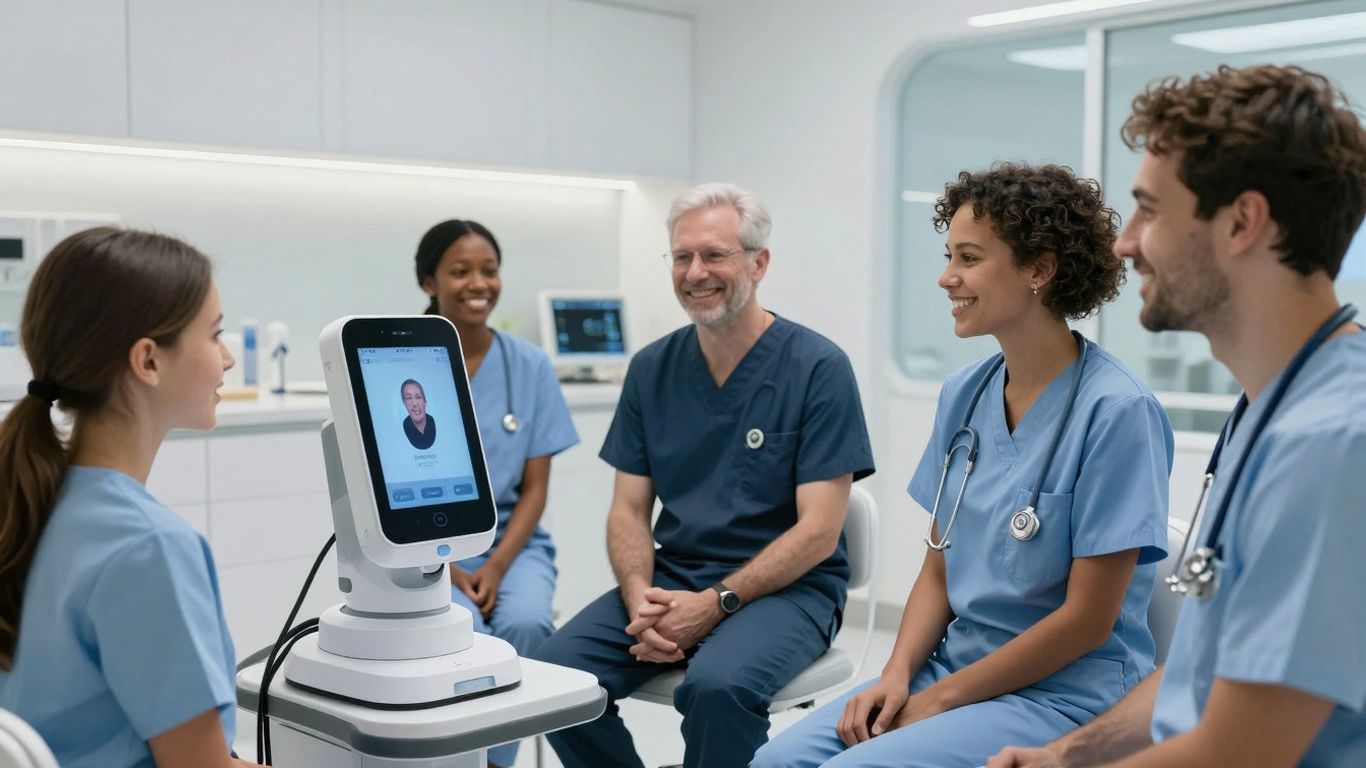 Patients interacting with advanced voice AI in a healthcare setting.