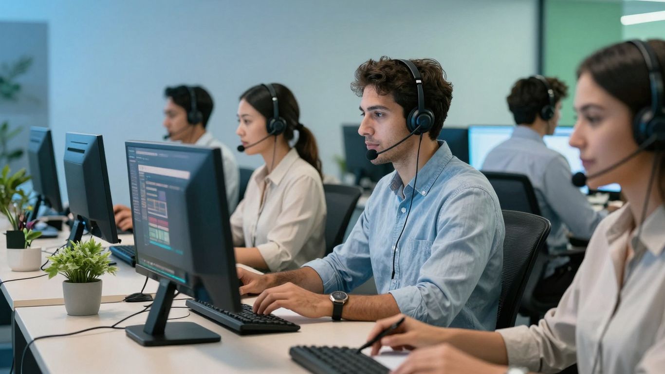 Healthcare call center agents using advanced voice AI technology.