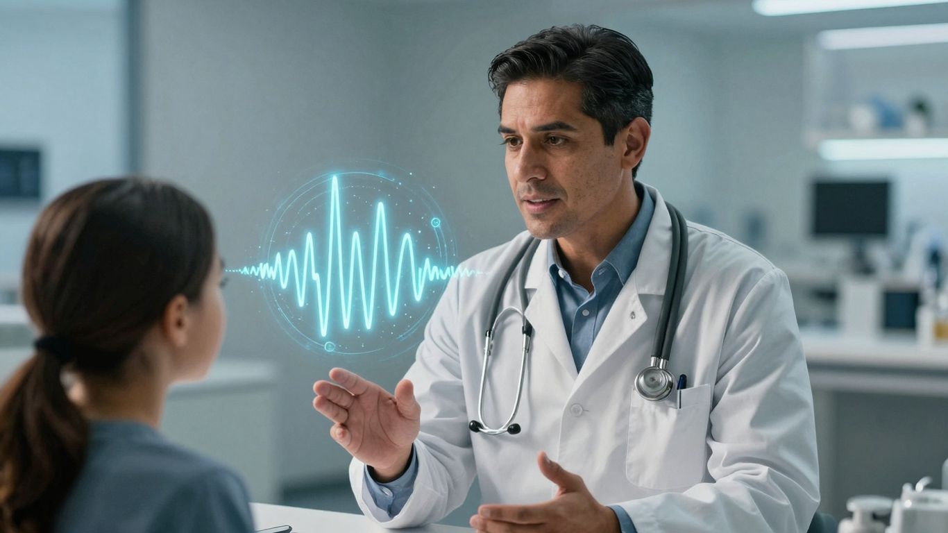 Doctor and patient communicating with voice AI.