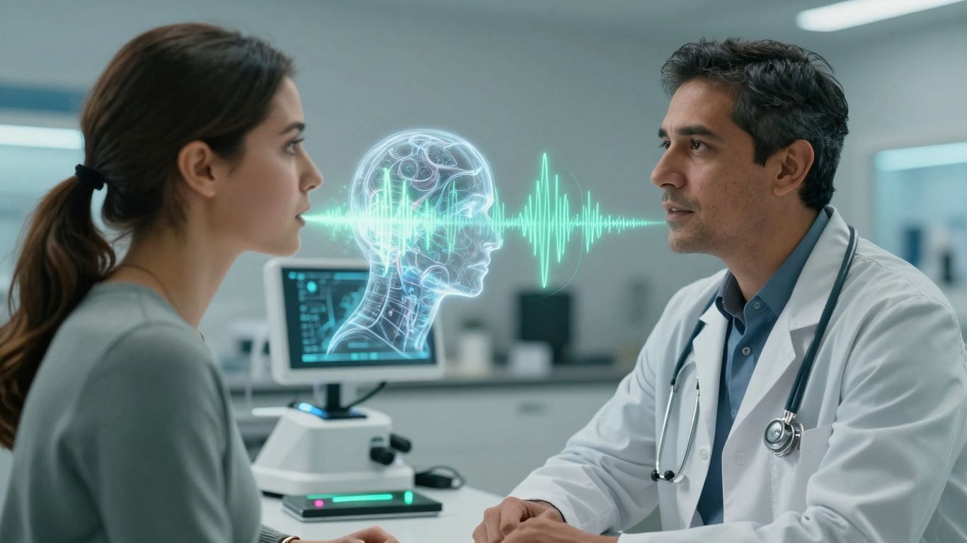 Doctor and patient with AI sound waves