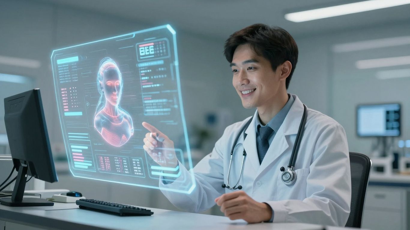 AI healthcare agent assisting a doctor with patient data.