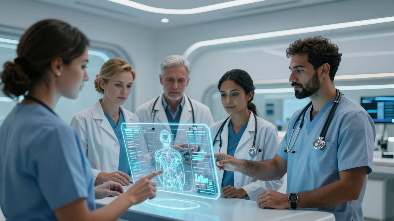 AI healthcare interface in a modern clinic