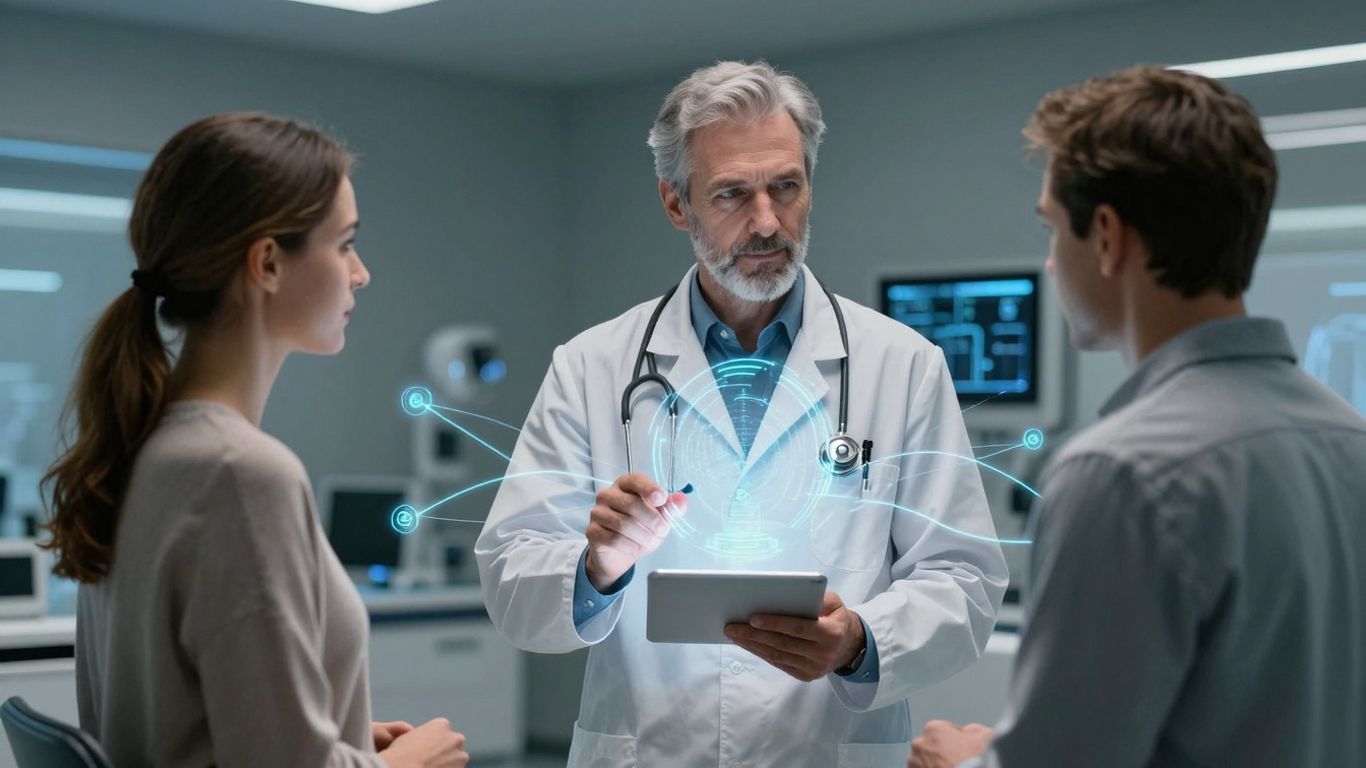 Doctor and patient with AI interface