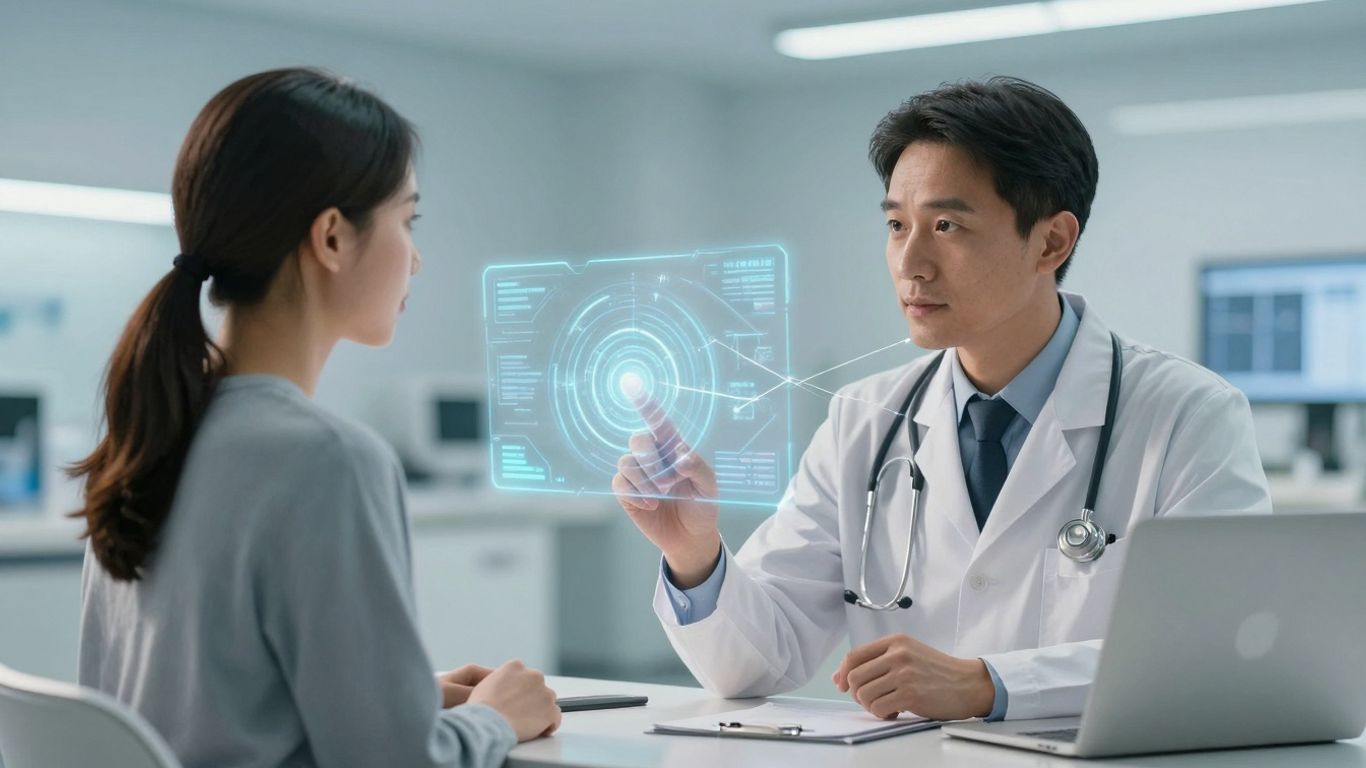 Doctor and patient with technology interface