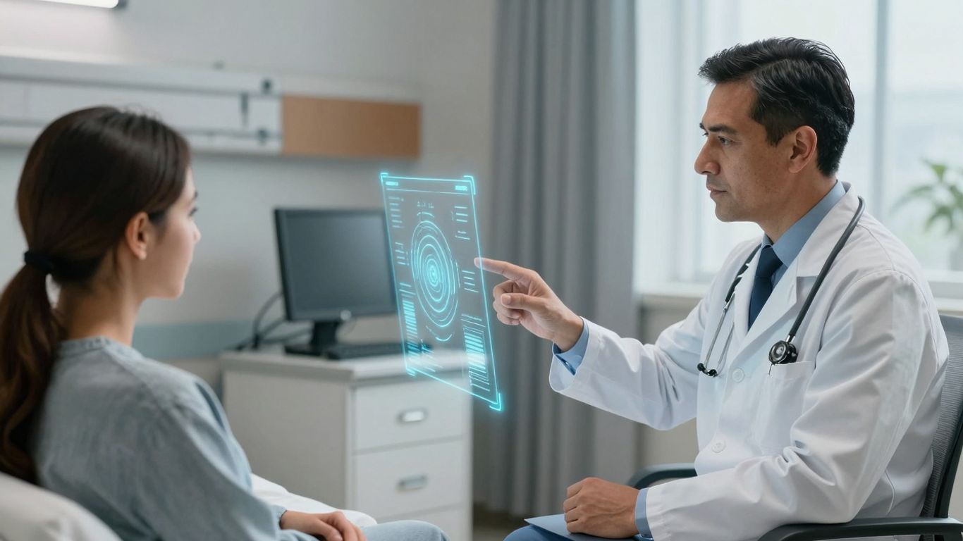 Doctor and patient in a modern hospital room.