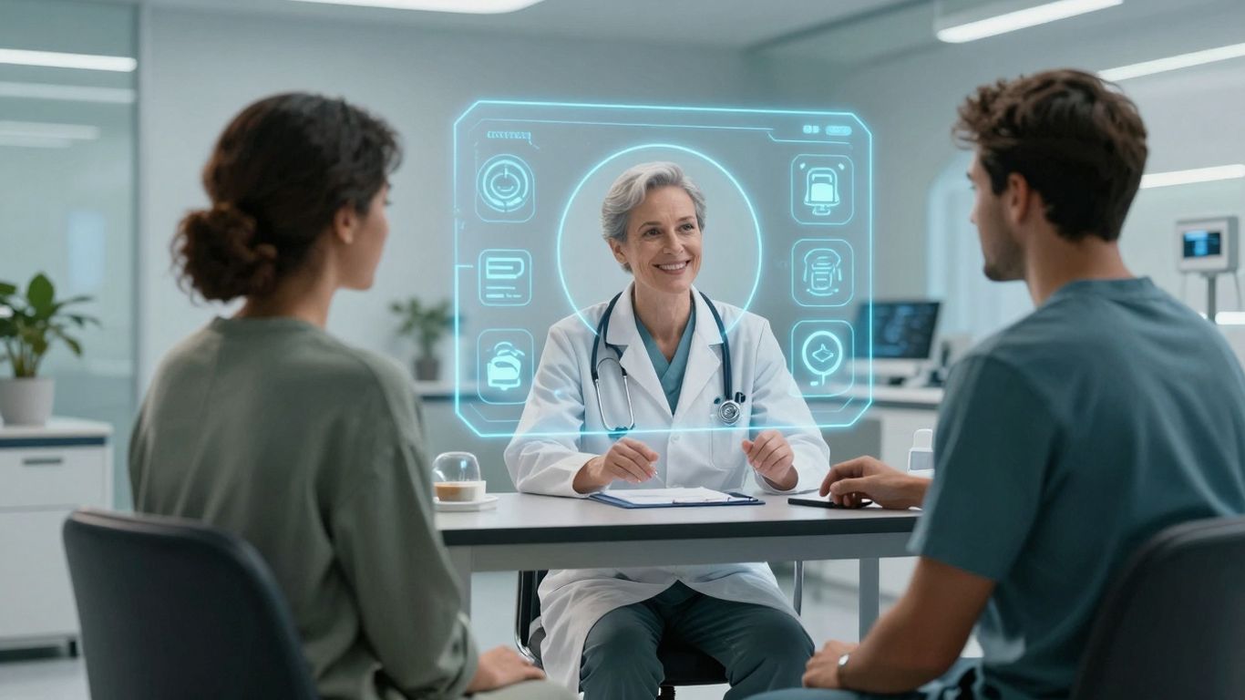 AI voice agent assisting doctor and patient in healthcare.