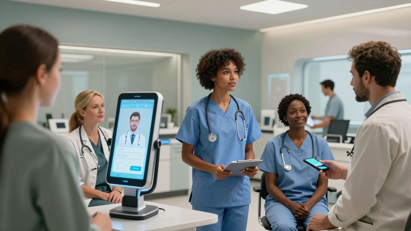 Patients engaging with Yellow.ai Voice AI in a modern healthcare setting.