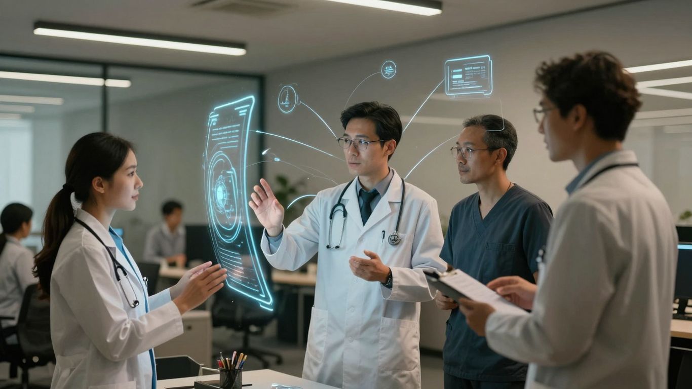 Healthcare professionals using AI for recruitment.