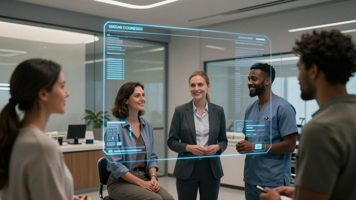 Patients engaging with advanced healthcare technology.