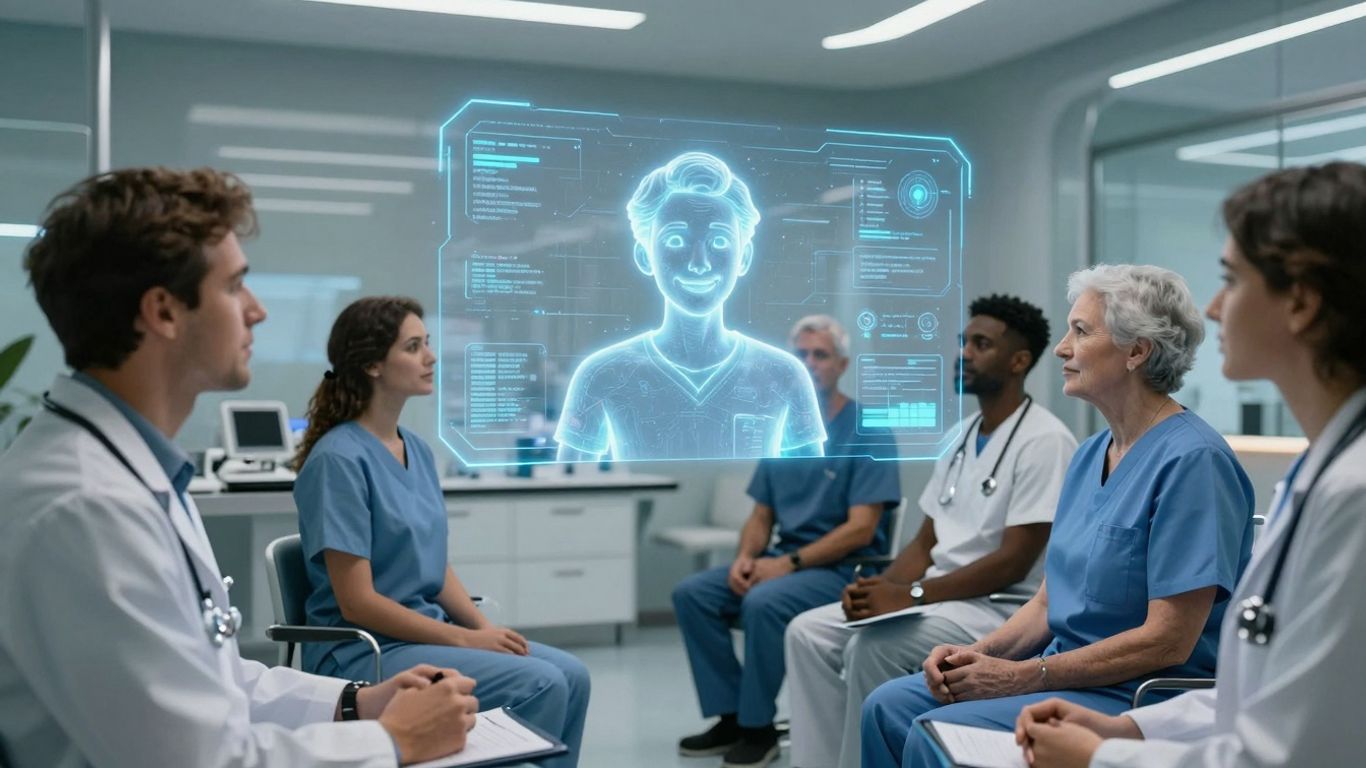 AI healthcare avatar interacting with patients.
