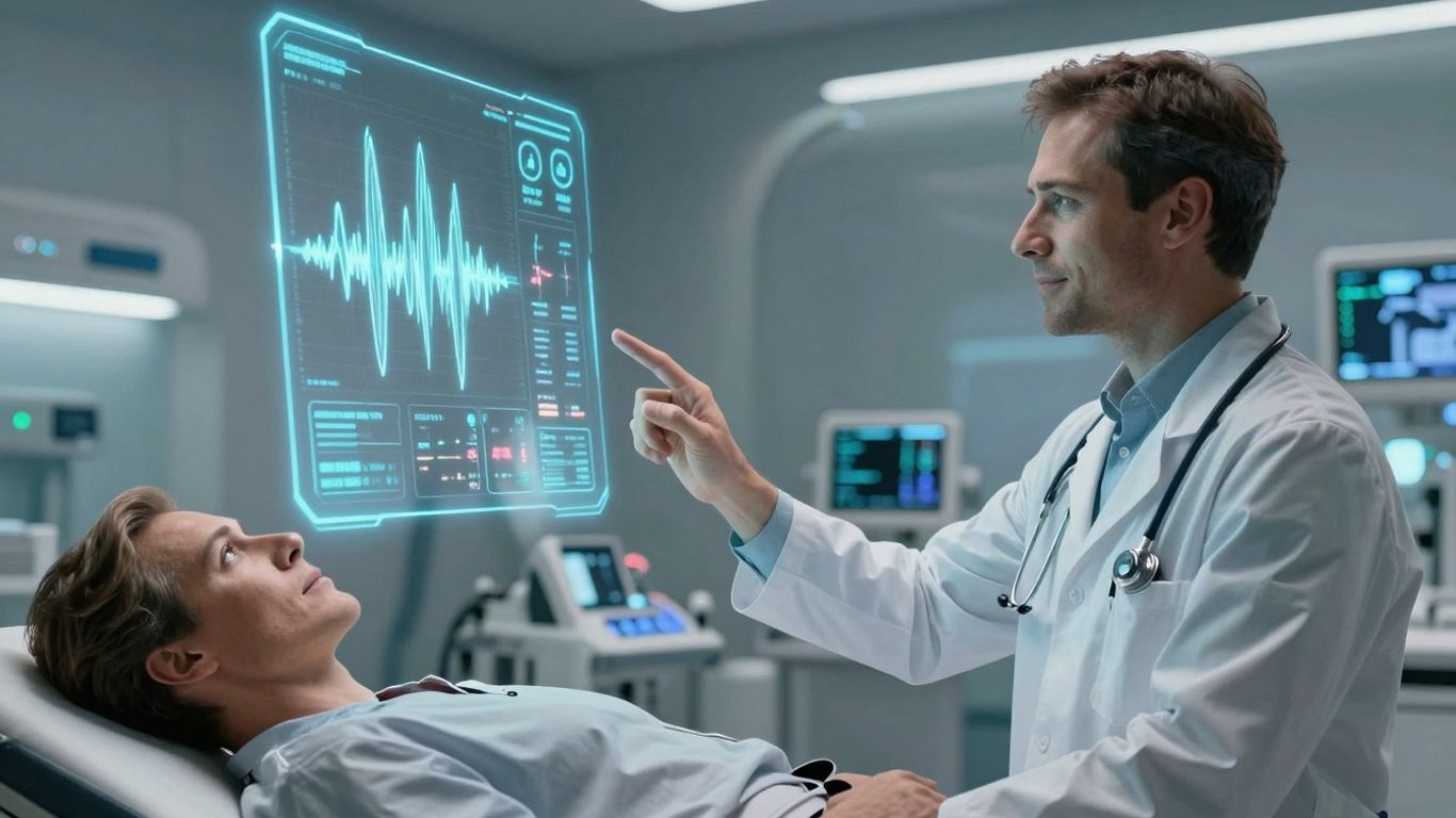 Doctor using AI voice agent for patient care.