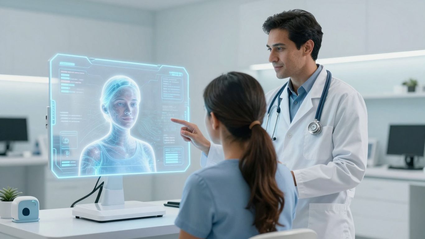 AI voice agent assisting doctor and patient in healthcare.