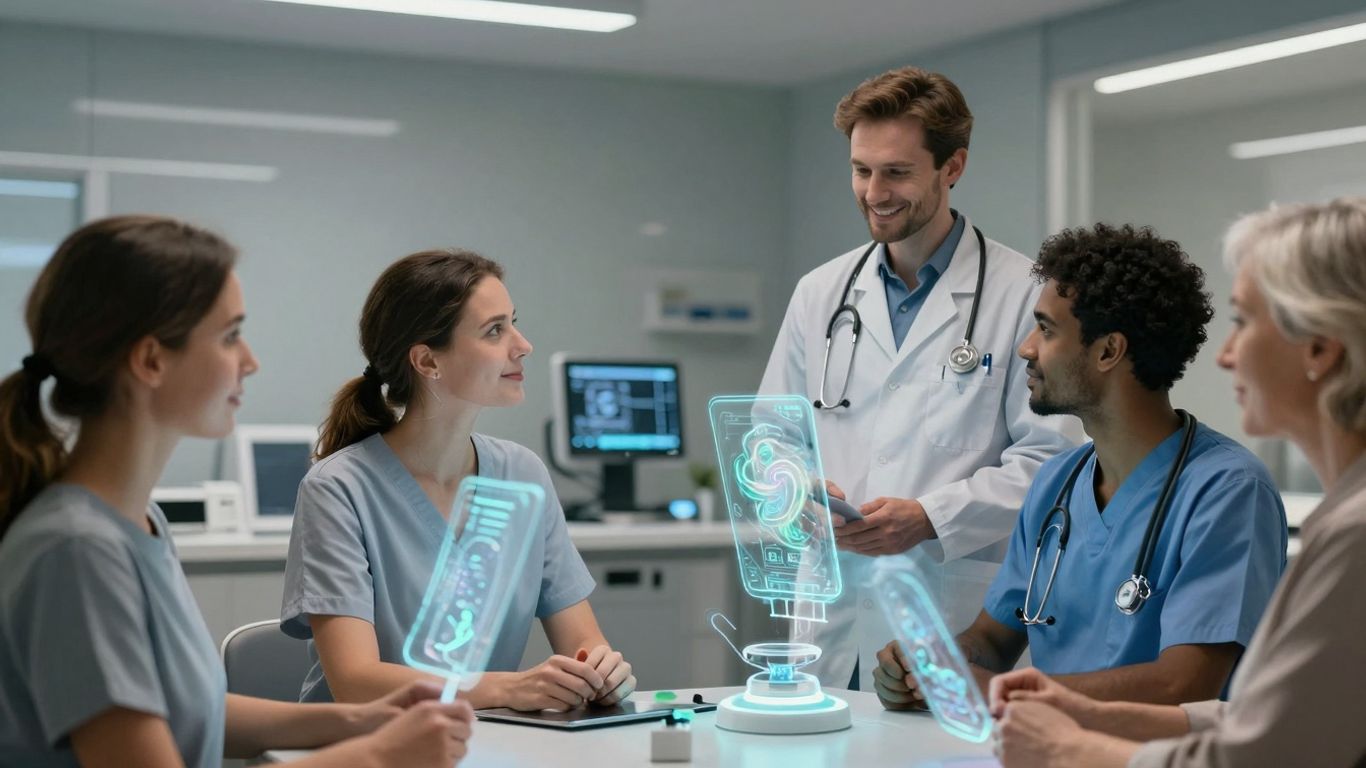 AI voice agents interacting with patients in a healthcare setting.