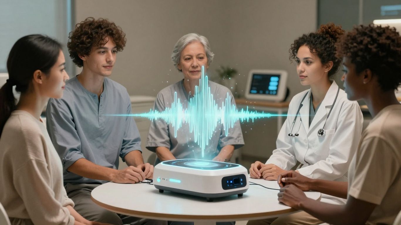 Patients engaging with advanced voice AI technology.