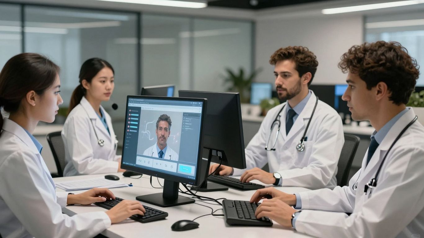 AI voice assistant in a modern healthcare call center.