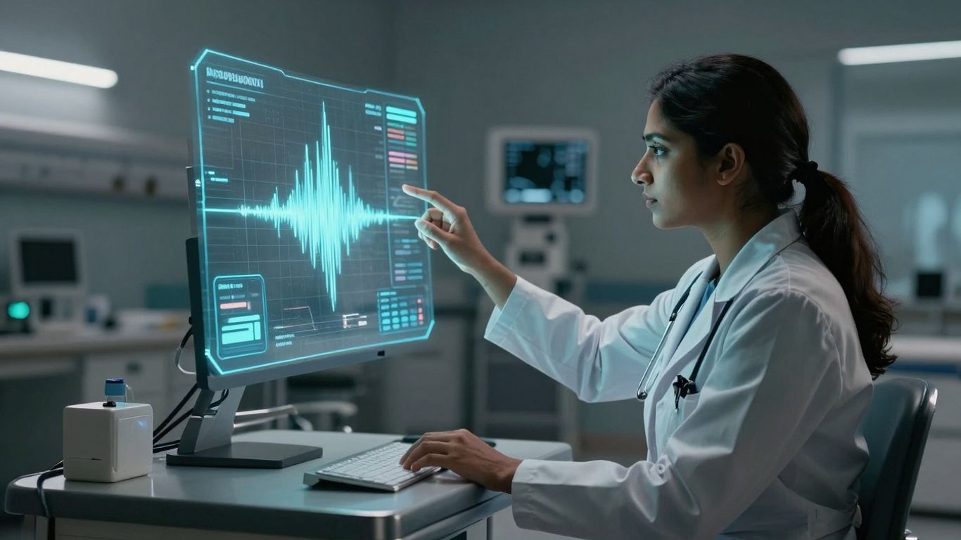 Doctor using voice AI interface in hospital
