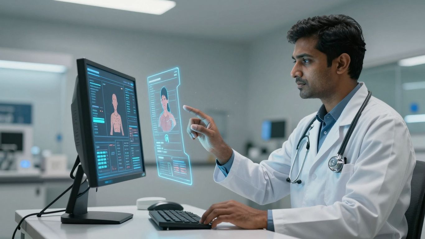 Doctor using advanced technology in a healthcare setting.