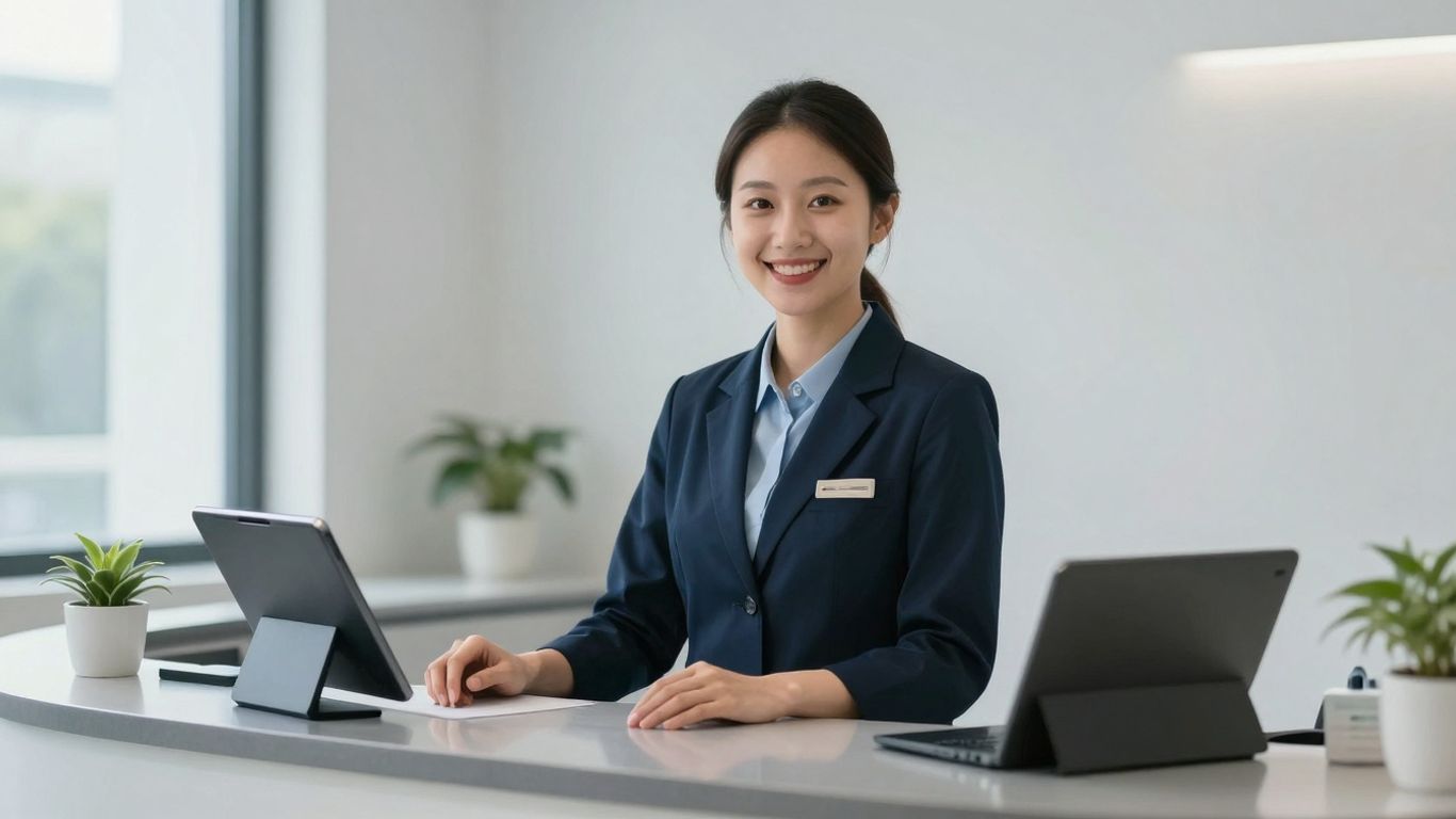 AI voice receptionist in a modern clinic.