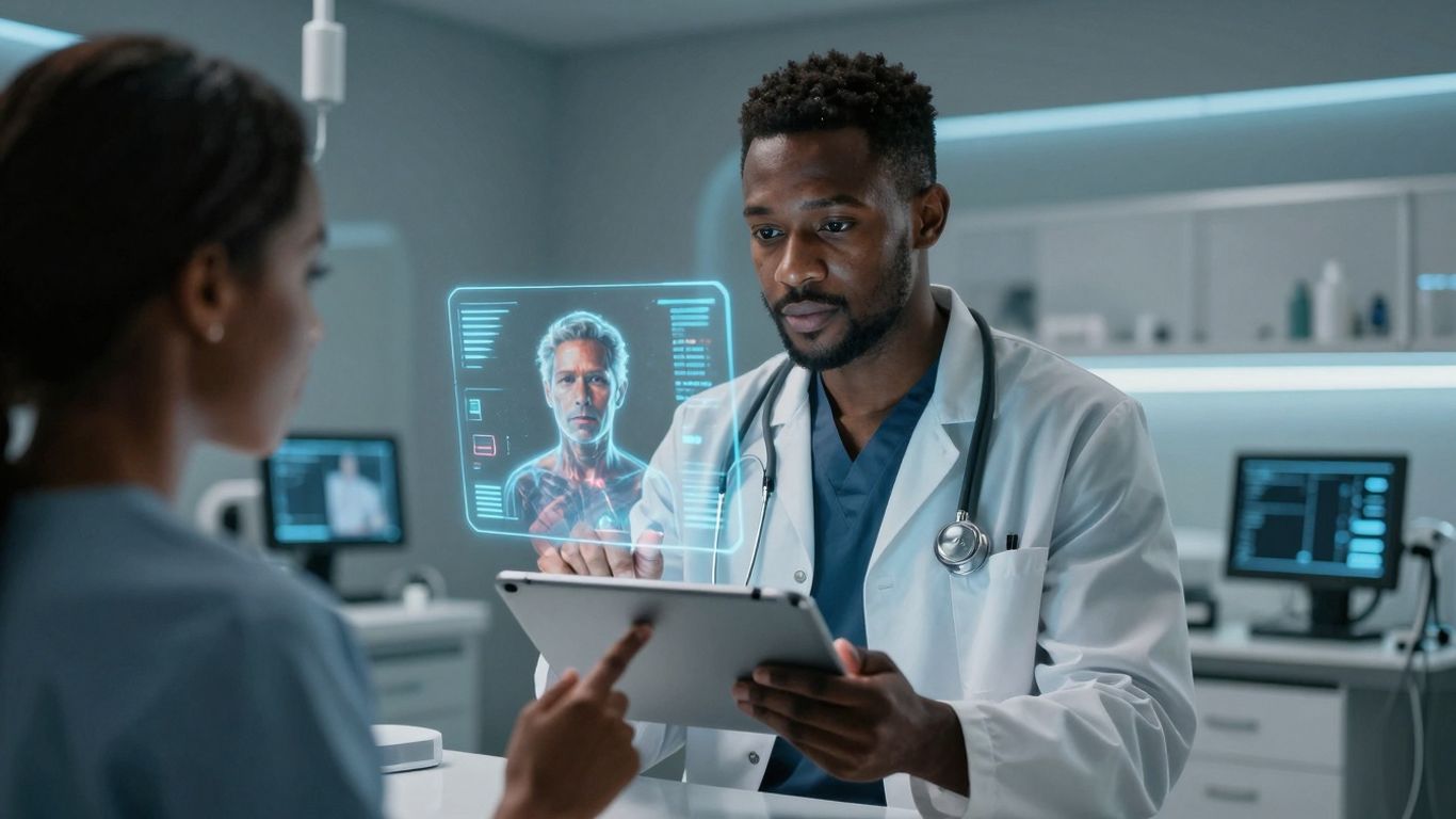 Doctor interacting with patient hologram