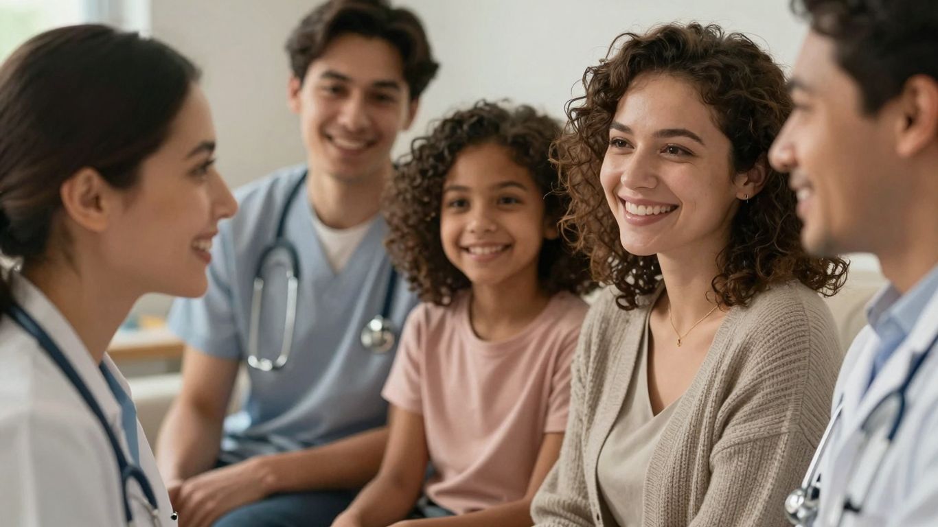 Patients and healthcare professional in a positive interaction.