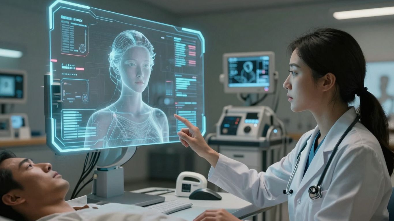 AI voice agent assisting doctor in healthcare setting.